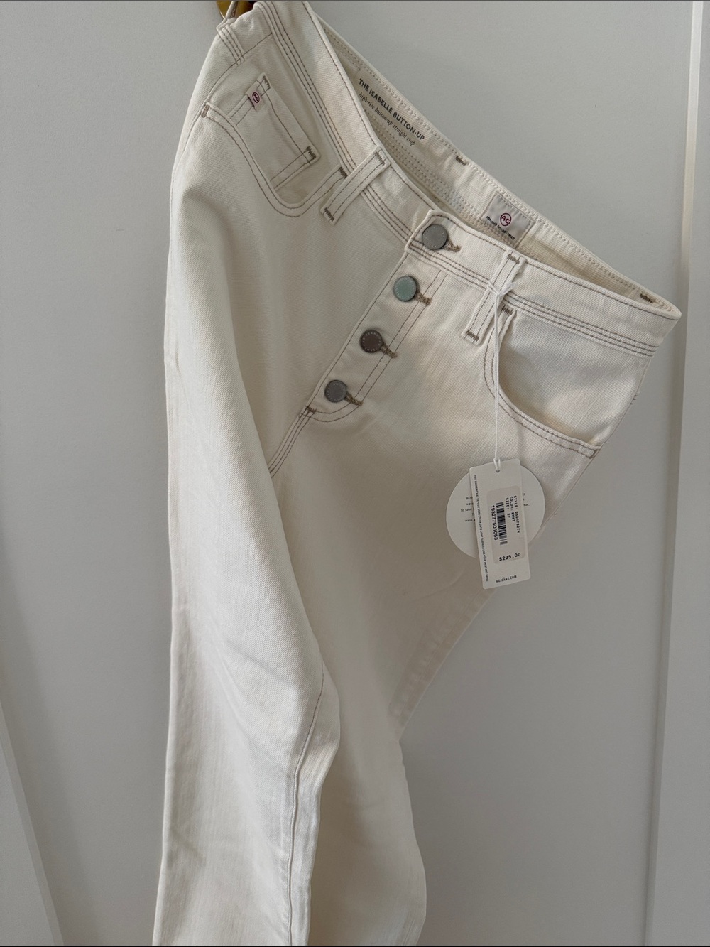 Ag Adriano Goldschmied High-Rise Button-Fly Jeans in Off-White